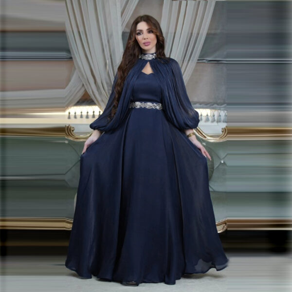 Two-piece Hot Drilling Bright Silk Fashion Satin Robe Abaya - Image 7