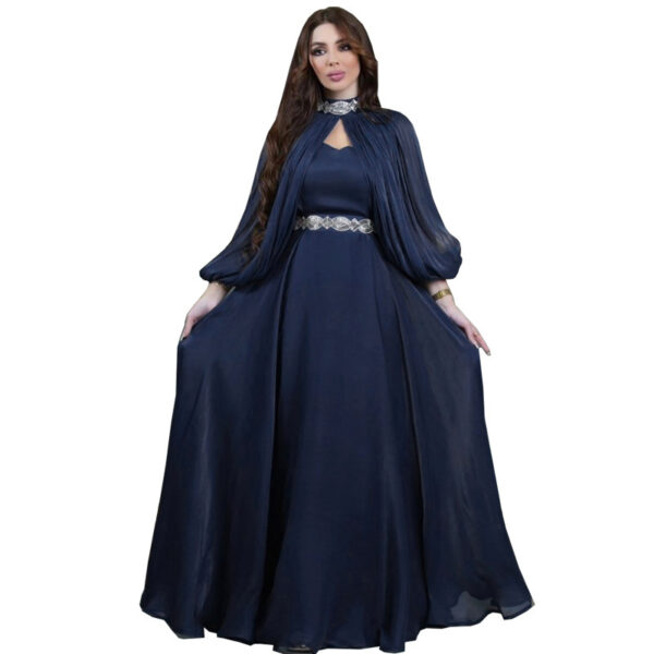 Two-piece Hot Drilling Bright Silk Fashion Satin Robe Abaya - Image 6