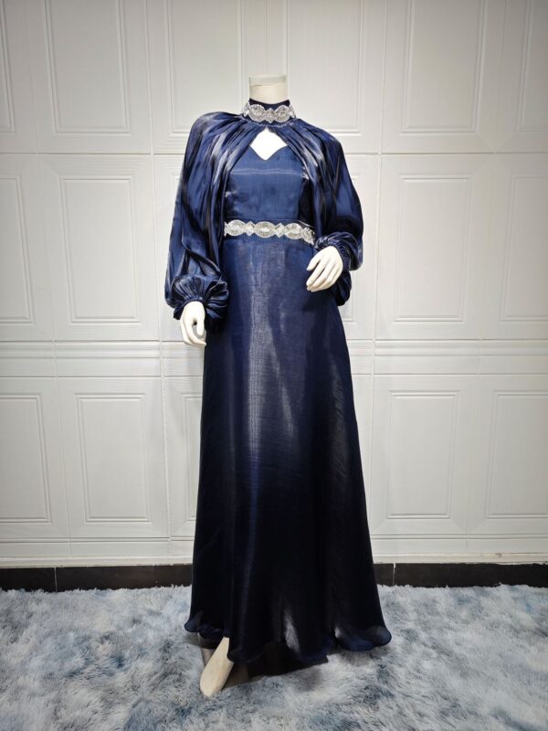 Two-piece Hot Drilling Bright Silk Fashion Satin Robe Abaya - Image 2