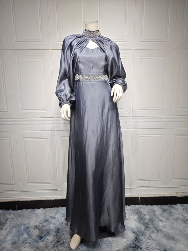 Two-piece Hot Drilling Bright Silk Fashion Satin Robe Abaya - Image 8