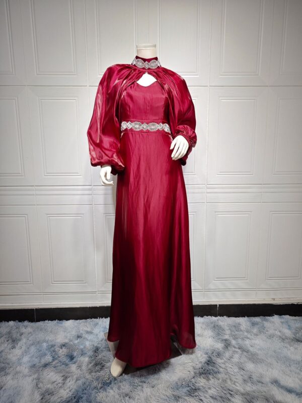 Two-piece Hot Drilling Bright Silk Fashion Satin Robe Abaya - Image 4